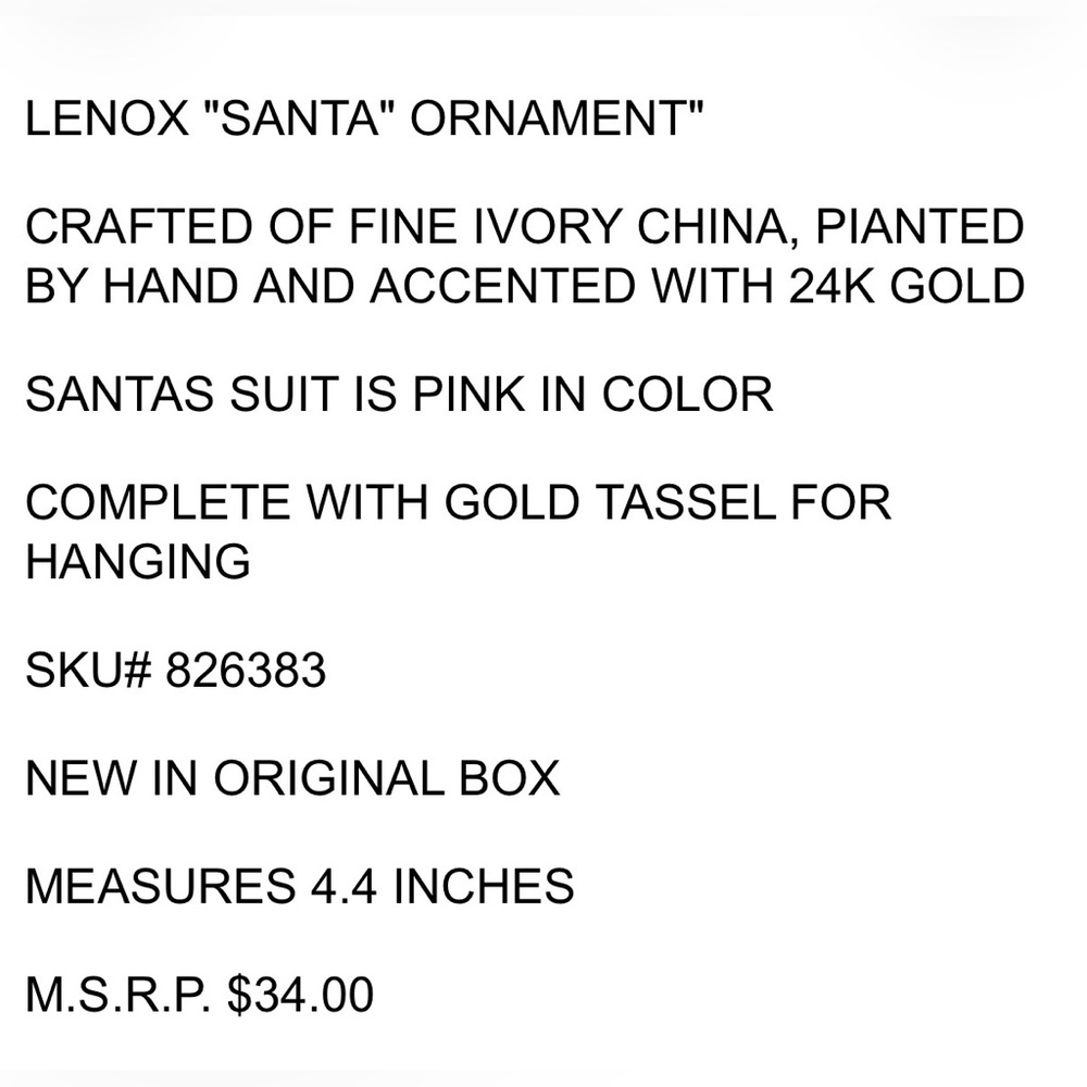 NIB Lenox Rare Santa Ornament with pink suit - Picture 6 of 6